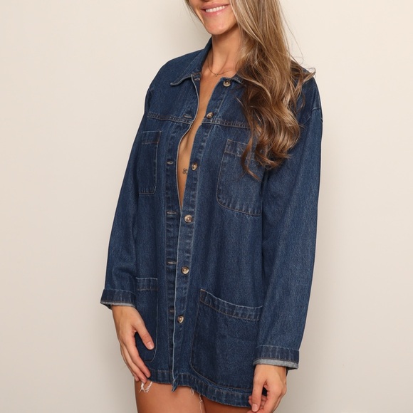 Vintage 90s 100% Cotton Button Denim Jacket with Front Pockets - Picture 1 of 5